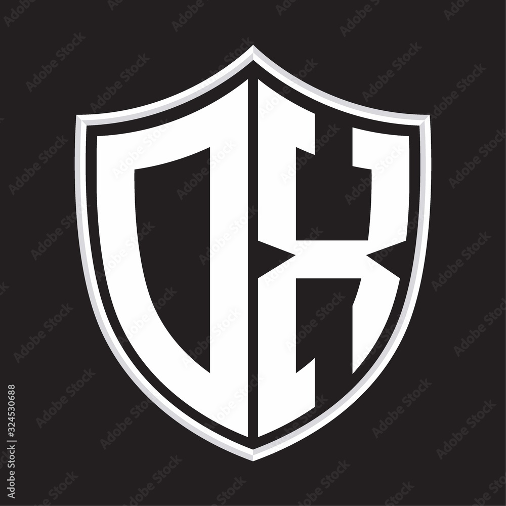 DX Logo monogram with shield shape isolated on outline design template DX Logo monogram with shield shape isolated on outline design template