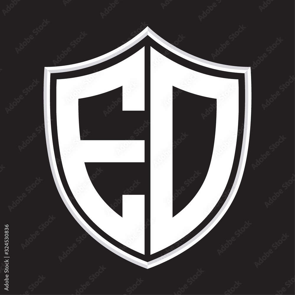 ED Logo monogram with shield shape isolated on outline design template ED Logo monogram with shield shape isolated on outline design template