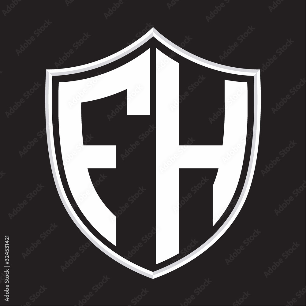 FH Logo monogram with shield shape isolated on outline design template FH Logo monogram with shield shape isolated on outline design template
