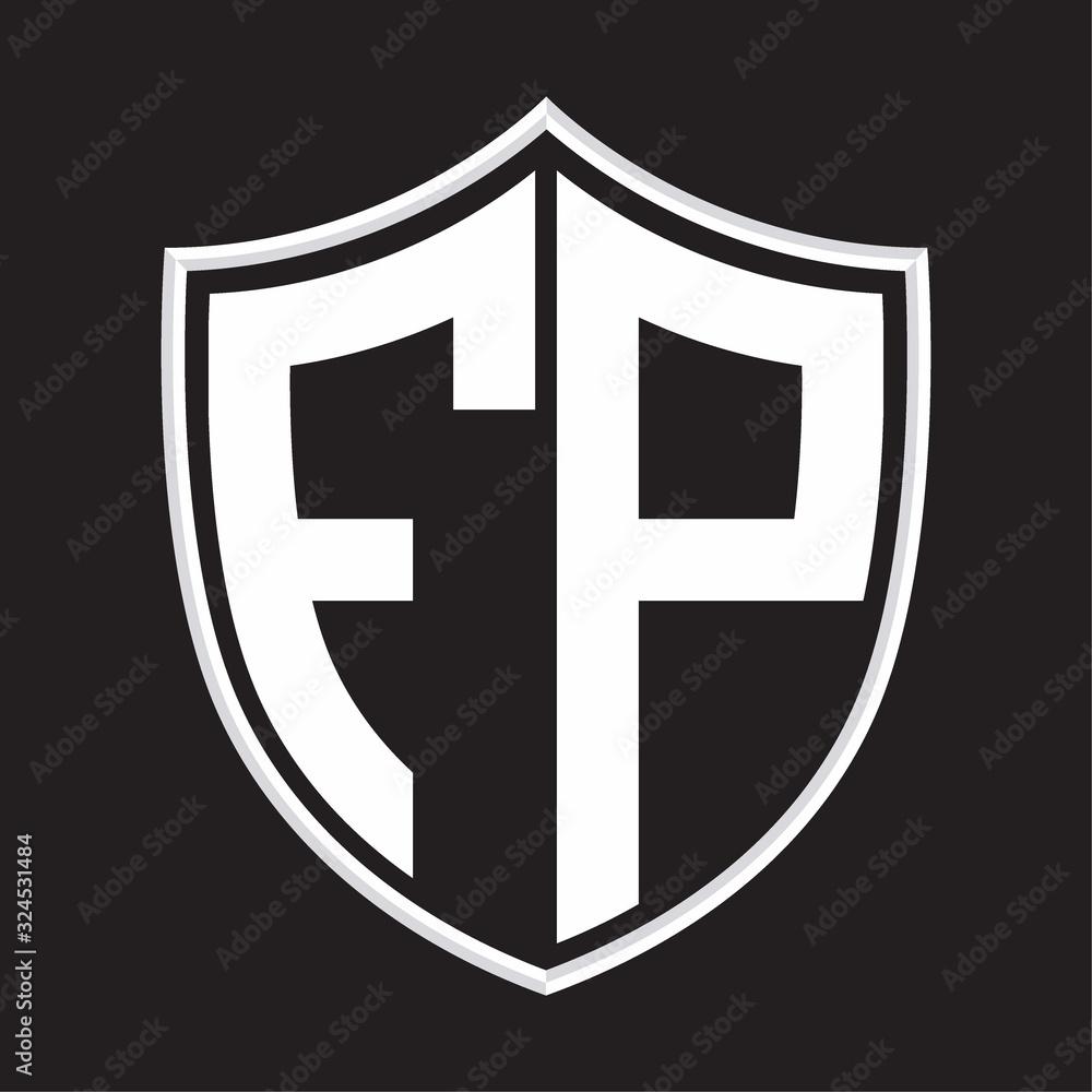 FP Logo monogram with shield shape isolated on outline design template FP Logo monogram with shield shape isolated on outline design template