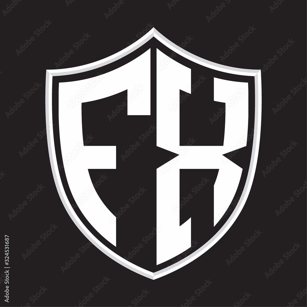 FX Logo monogram with shield shape isolated on outline design template FX Logo monogram with shield shape isolated on outline design template