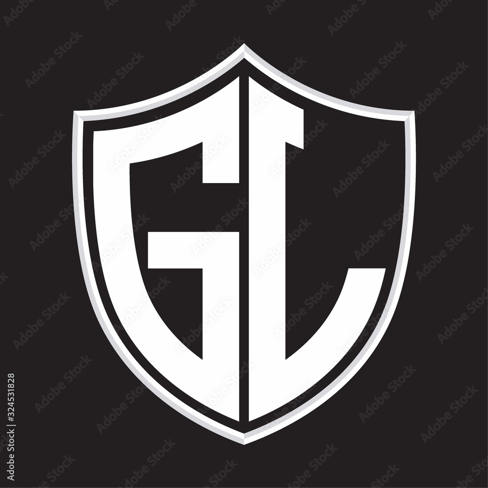 GL Logo monogram with shield shape isolated on outline design template GL Logo monogram with shield shape isolated on outline design template