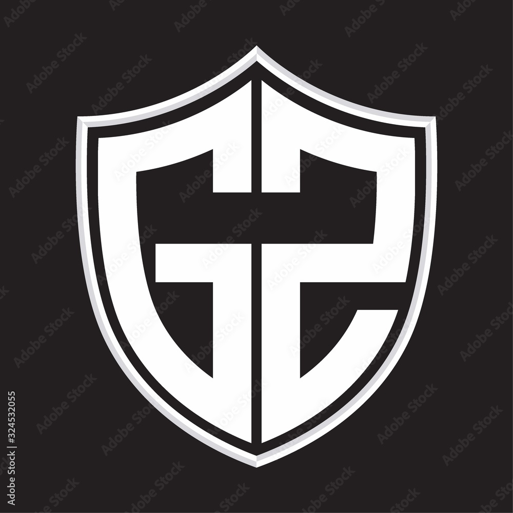 GZ Logo monogram with shield shape isolated on outline design template GZ Logo monogram with shield shape isolated on outline design template