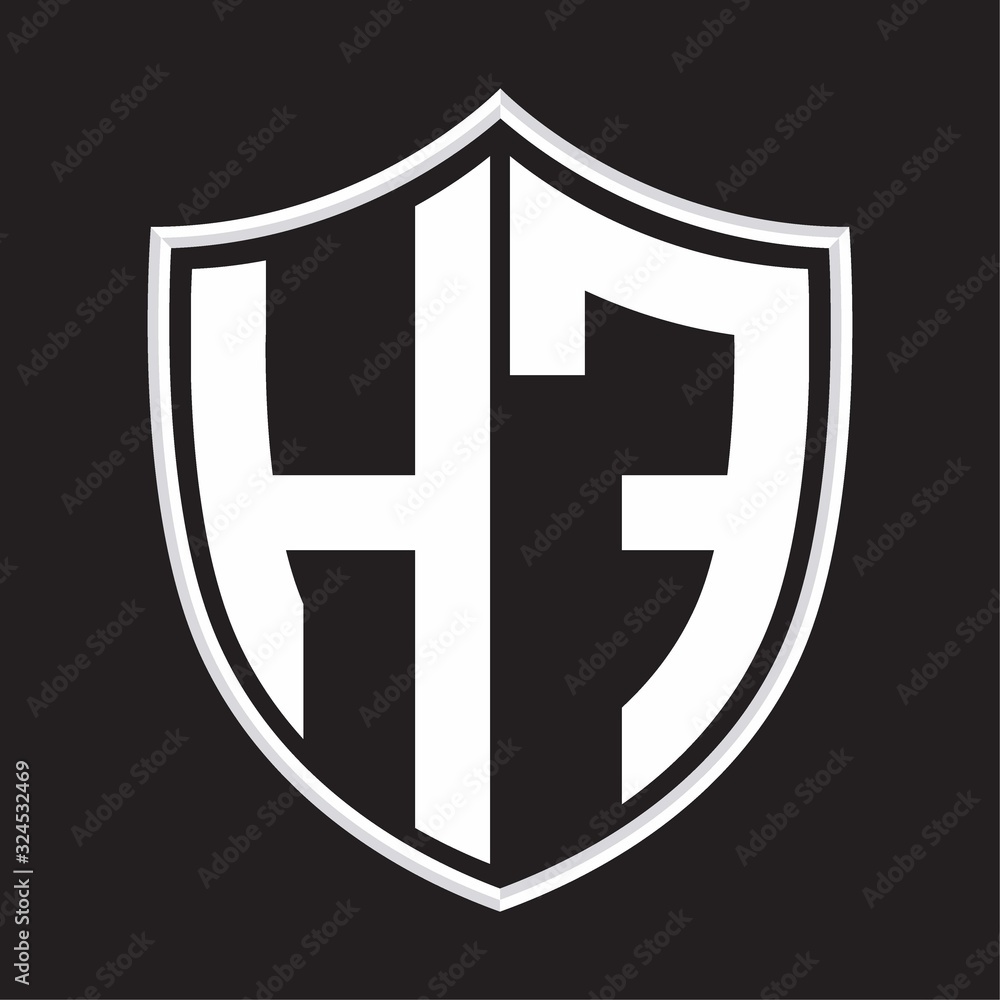 HF Logo monogram with shield shape isolated on outline design template HF Logo monogram with shield shape isolated on outline design template