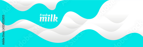 Modern poster fresh milk with splashes on a light blue background. Vector illustration