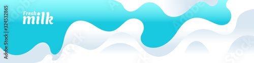 Modern poster fresh milk with splashes on a light blue background. Vector illustration
