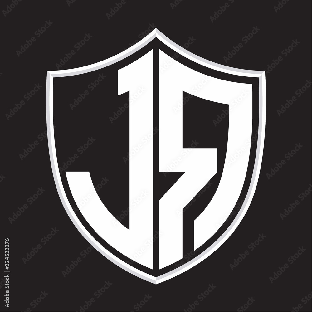 JR Logo monogram with shield shape isolated on outline design template JR Logo monogram with shield shape isolated on outline design template