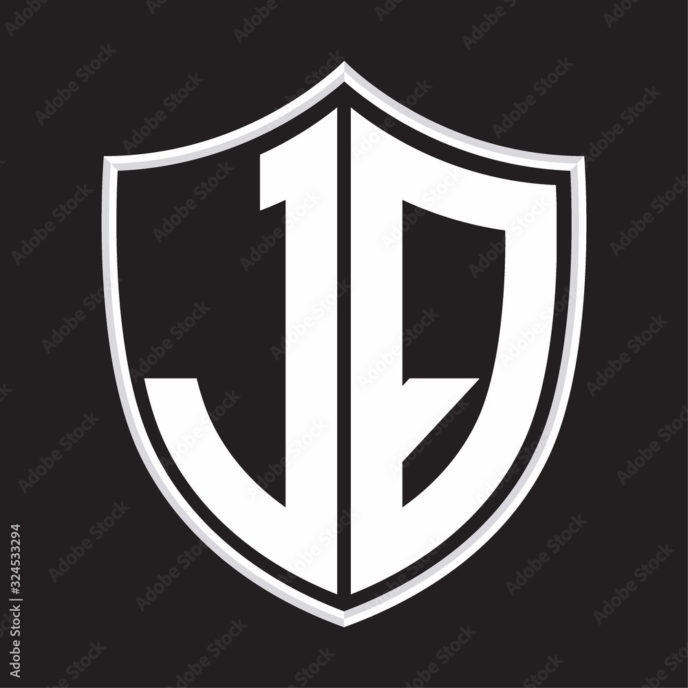 JQ Logo monogram with shield shape isolated on outline design template JQ Logo monogram with shield shape isolated on outline design template