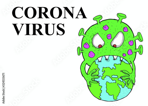 corona virus eating the world, vector illustration.