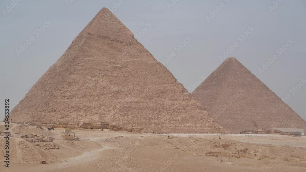 Great pyramids at Giza city, near Cairo, Egypt. Pyramids Khufu and Khafre Great pyramids at Giza city, near Cairo, Egypt. Pyramids Khufu and Khafre