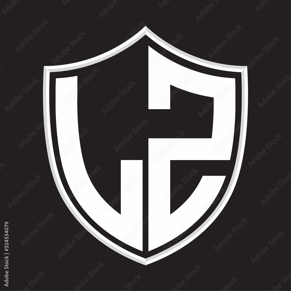 LZ Logo monogram with shield shape isolated on outline design template LZ Logo monogram with shield shape isolated on outline design template