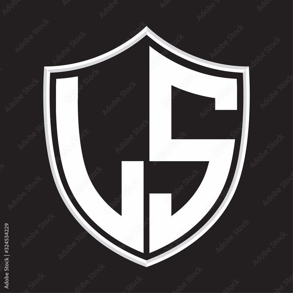 LS Logo monogram with shield shape isolated on outline design template LS Logo monogram with shield shape isolated on outline design template