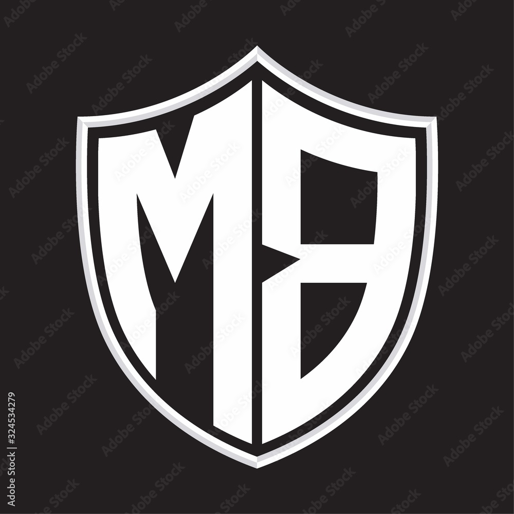MB Logo monogram with shield shape isolated on outline design template MB Logo monogram with shield shape isolated on outline design template
