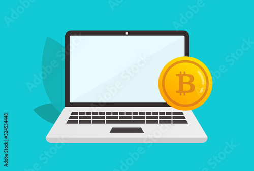 Laptop with Bitcoin ,Mining bitcoin, Flat Design Concept 