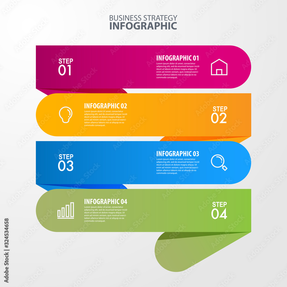 Vector infographic 4 steps strategy design template with clean and modern color