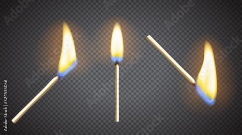 Realistic burning matches set in different layouts