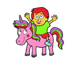 Little boy riding a cute unicorn. vector illustration.  