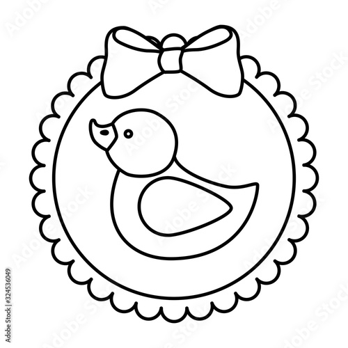 cute duck rubber in lace frame line style icon vector illustration design