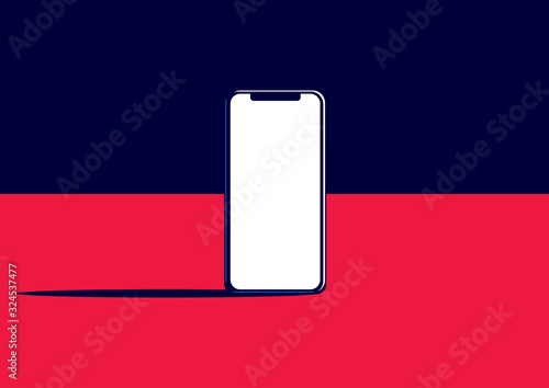 Vector illustration of a mockup of a modern cell phone or mobile phone with a blank screen with copy space in a minimal style