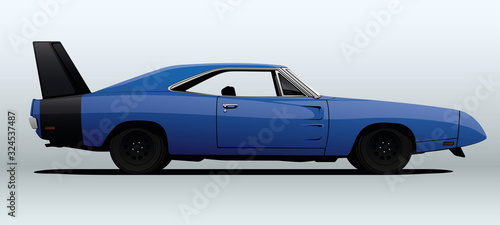 Blue mascle car. Vector illustration.
