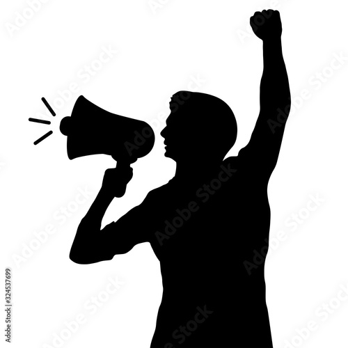 Man with a loudspeaker. Silhouette vector illustration