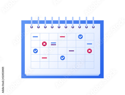 Business task and time managment concept. Vector flat object illustration. Colorful planning calendar sign. Design element for banner, poster, background.