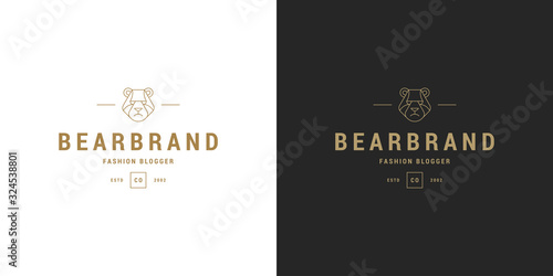 Bear head line symbol vector logo emblem design template illustration simple minimal linear style