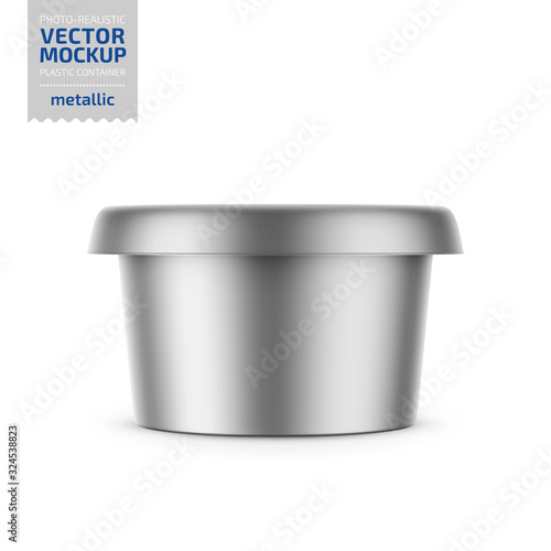 Gray metallic plastic container vector mockup.