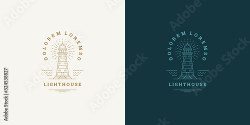 Lighthouse line symbol vector logo emblem design template illustration simple minimal linear style