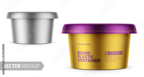 Gray metallic plastic container vector mockup.