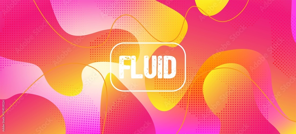 Pink Yellow Fluid Vector Banner. Digital Liquid Landing Page. Technology 