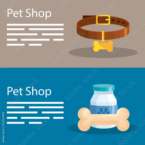 set poster of pet shop and icons vector illustration design