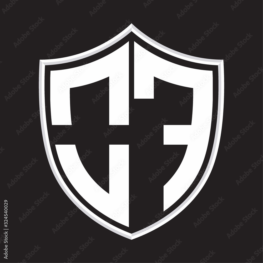 OF Logo monogram with shield shape isolated on outline design template OF Logo monogram with shield shape isolated on outline design template