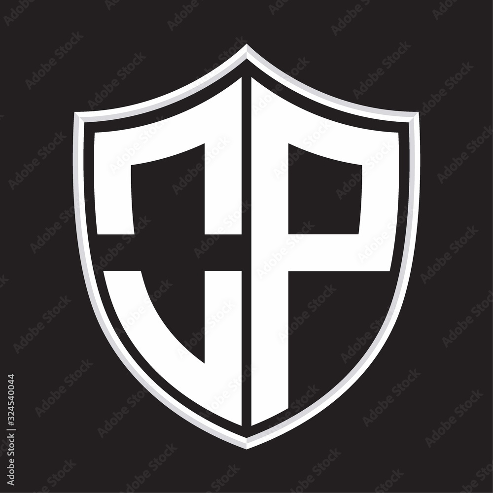 OP Logo monogram with shield shape isolated on outline design template OP Logo monogram with shield shape isolated on outline design template