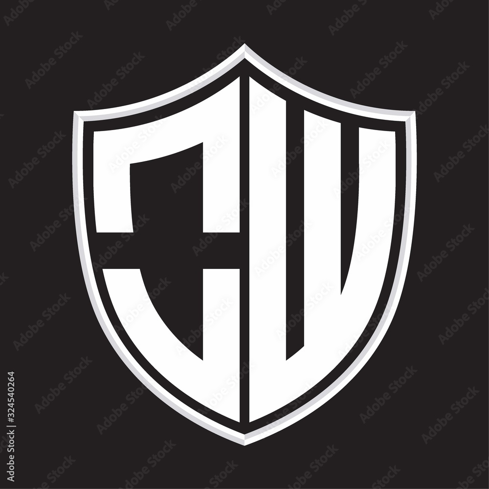 OW Logo monogram with shield shape isolated on outline design template OW Logo monogram with shield shape isolated on outline design template