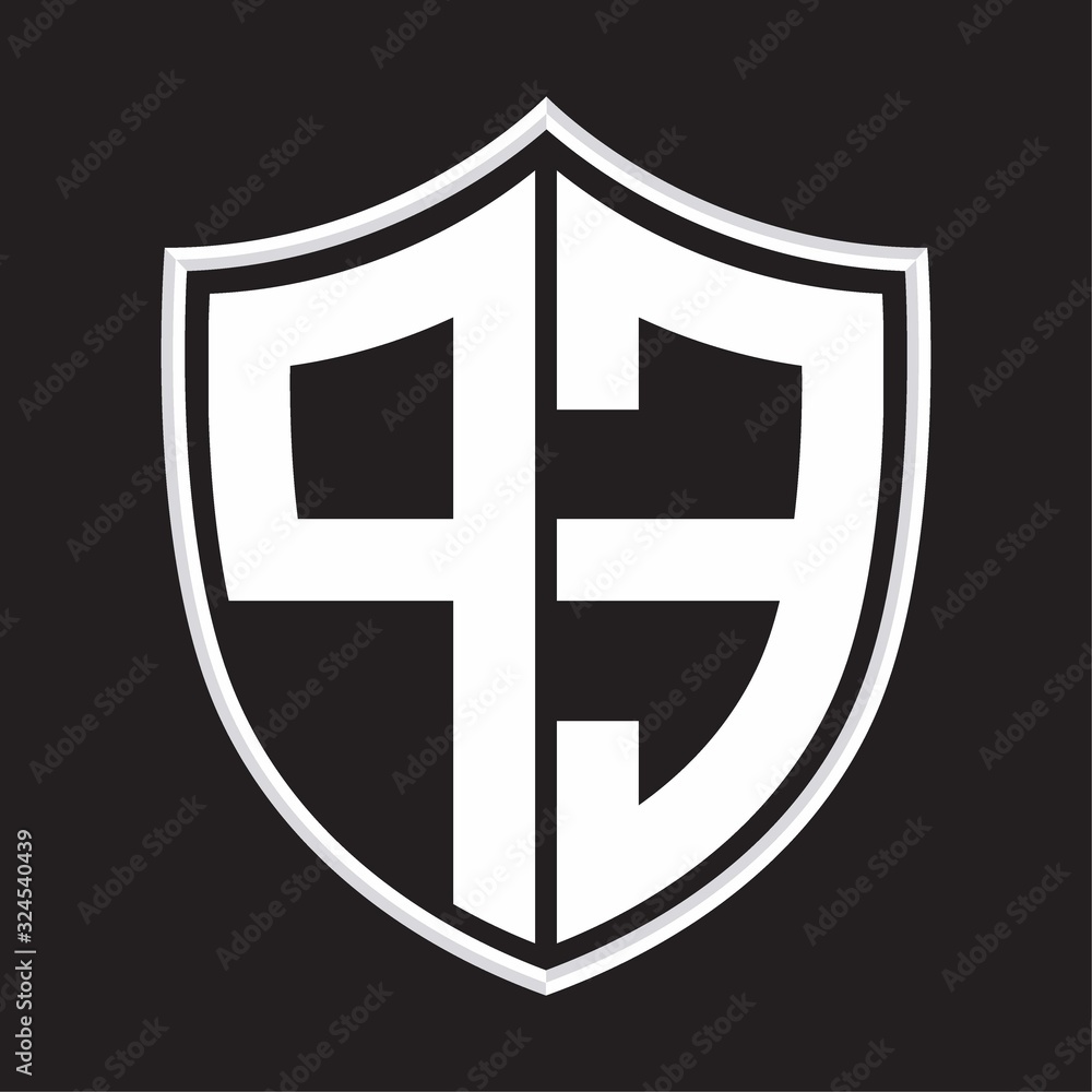 PE Logo monogram with shield shape isolated on outline design template PE Logo monogram with shield shape isolated on outline design template