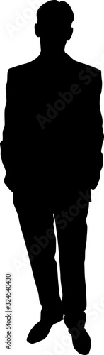 Vector silhouette of a businessman in a suit that holds hands in pockets