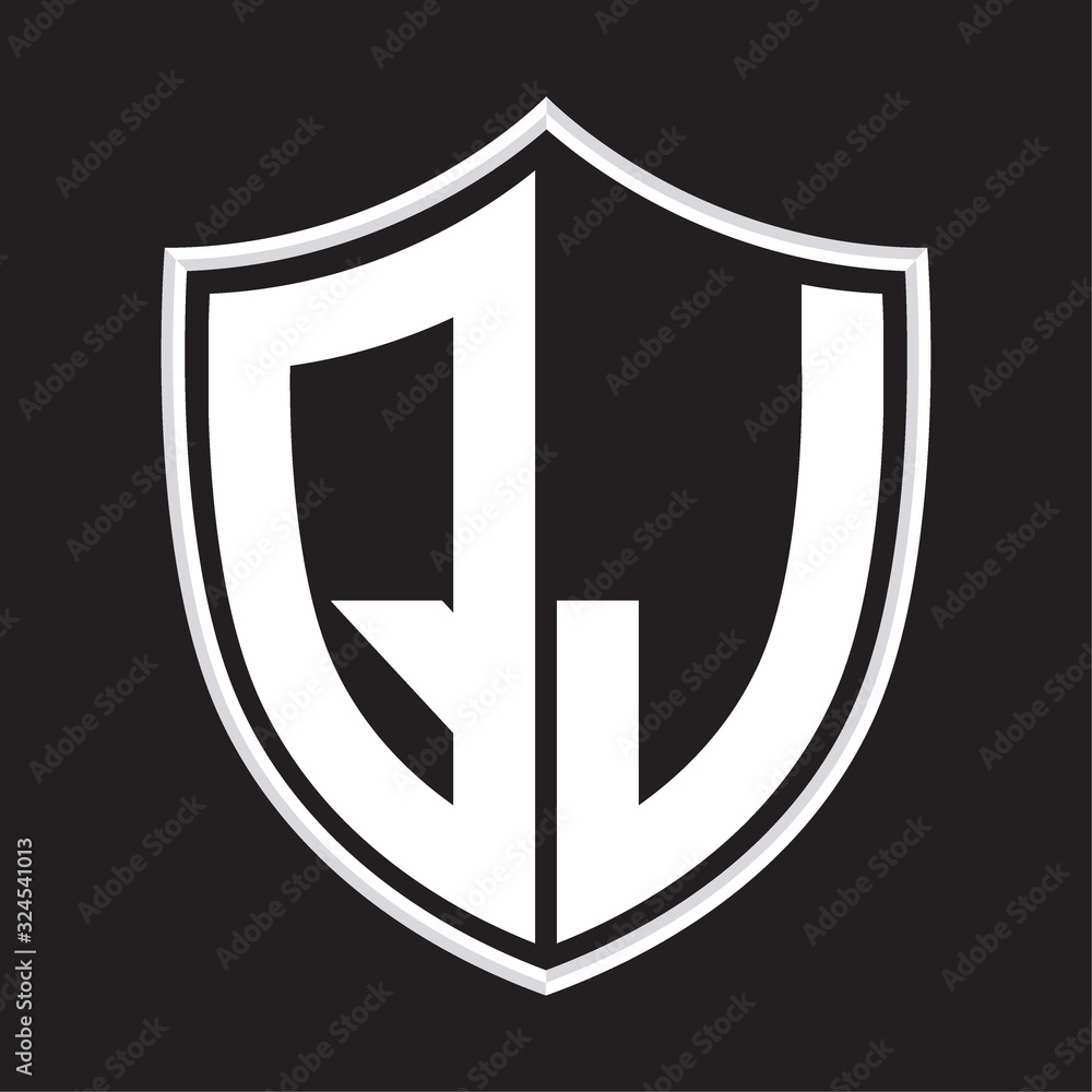 QJ Logo monogram with shield shape isolated on outline design template QJ Logo monogram with shield shape isolated on outline design template