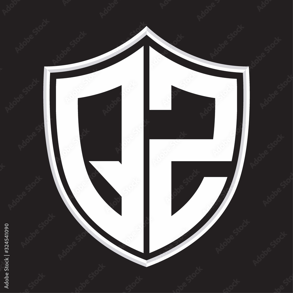 QZ Logo monogram with shield shape isolated on outline design template QZ Logo monogram with shield shape isolated on outline design template