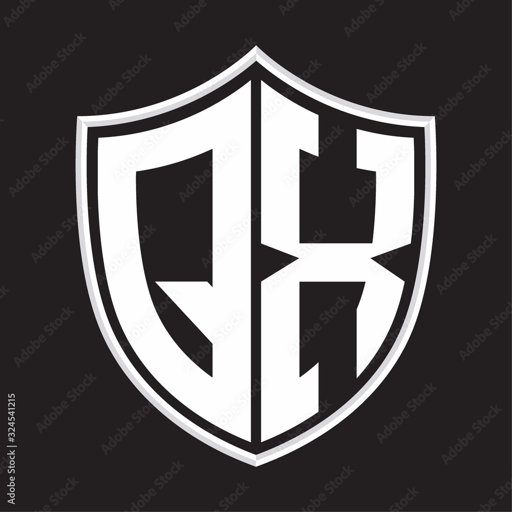 QX Logo monogram with shield shape isolated on outline design template QX Logo monogram with shield shape isolated on outline design template