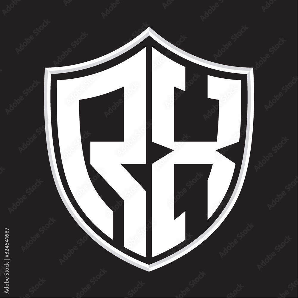 RX Logo monogram with shield shape isolated on outline design template RX Logo monogram with shield shape isolated on outline design template