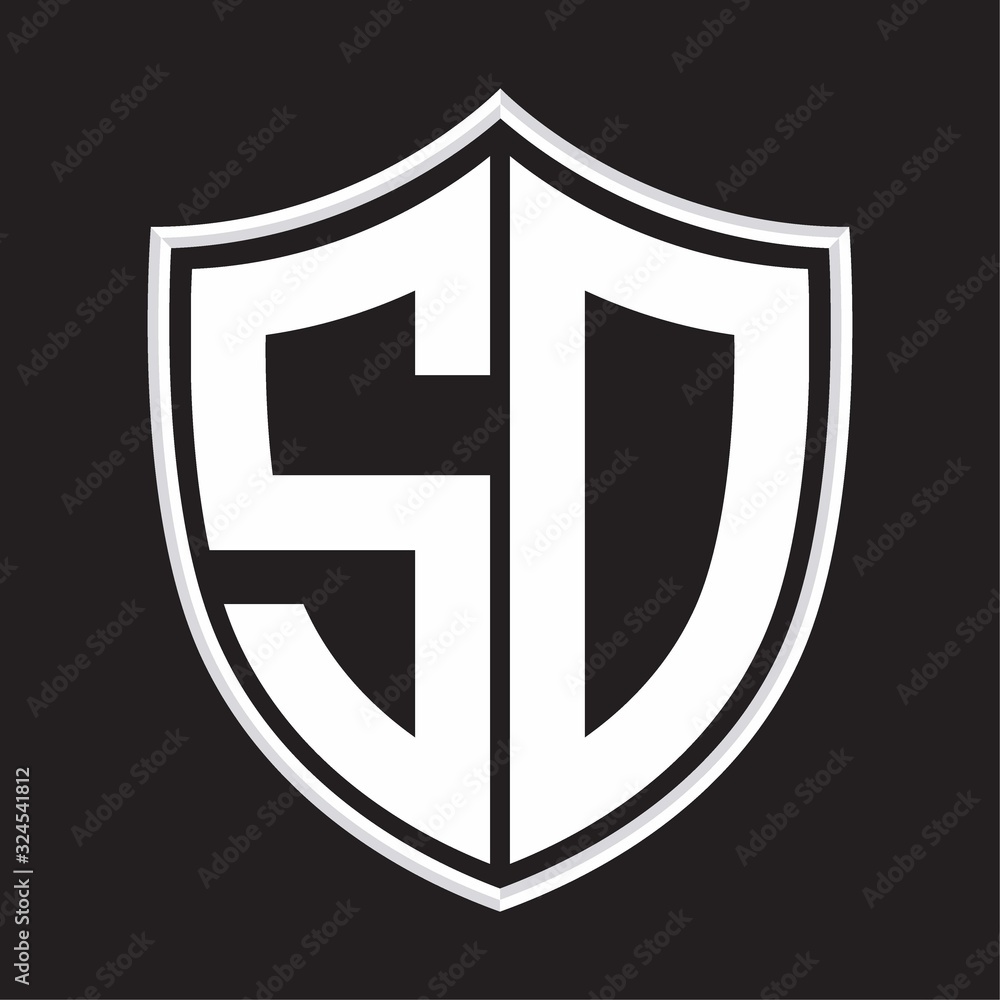 SD Logo monogram with shield shape isolated on outline design template SD Logo monogram with shield shape isolated on outline design template