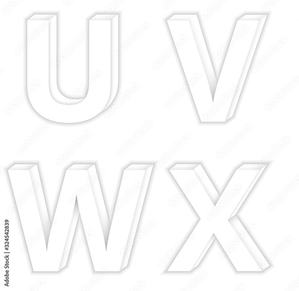 Letters U to X color White Modern 3D style. Letters U to X color White Modern 3D style.