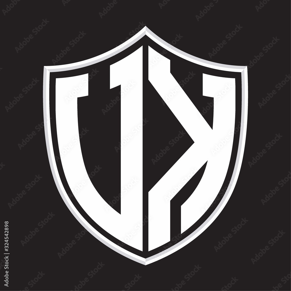 UK Logo monogram with shield shape isolated on outline design template UK Logo monogram with shield shape isolated on outline design template