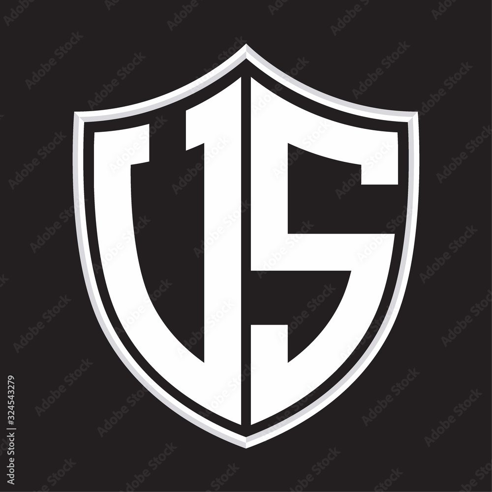 US Logo monogram with shield shape isolated on outline design template US Logo monogram with shield shape isolated on outline design template