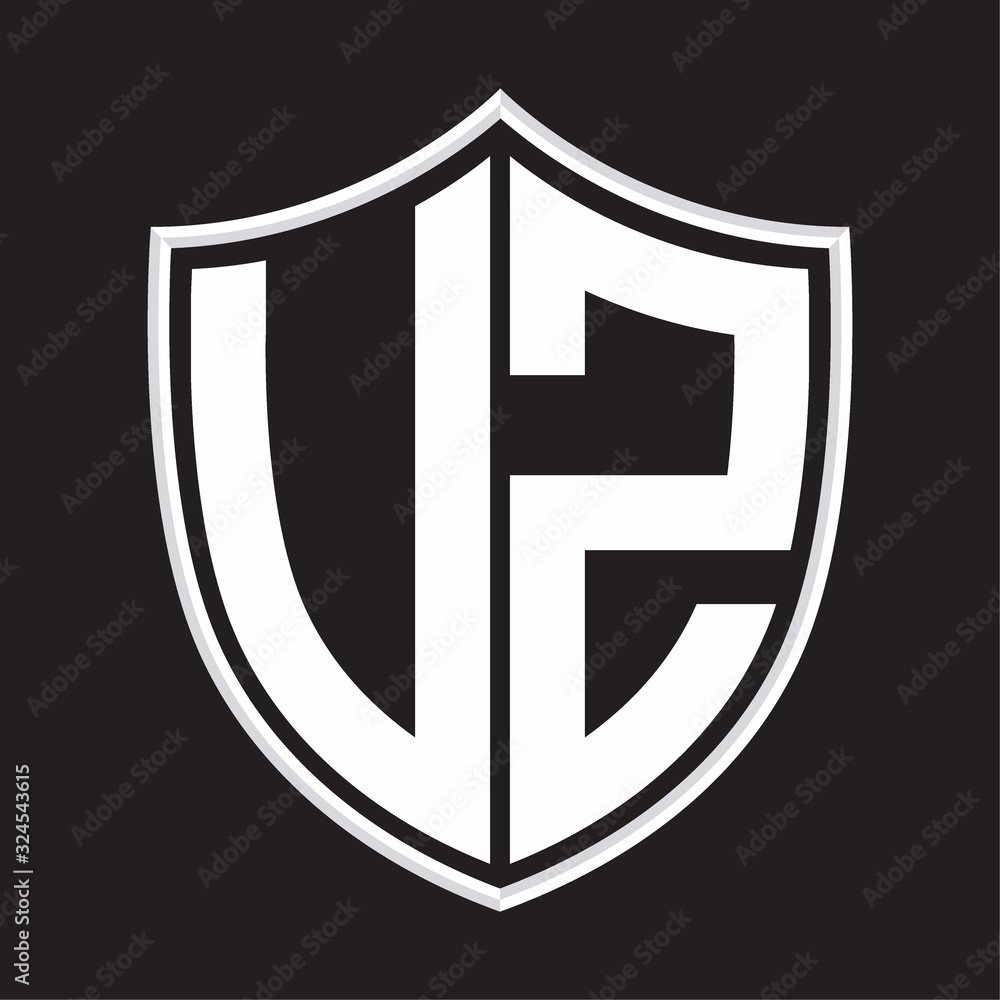 VZ Logo monogram with shield shape isolated on outline design template VZ Logo monogram with shield shape isolated on outline design template