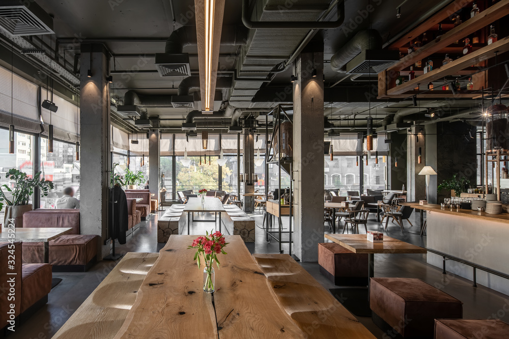 Interior of modern cafe in loft style