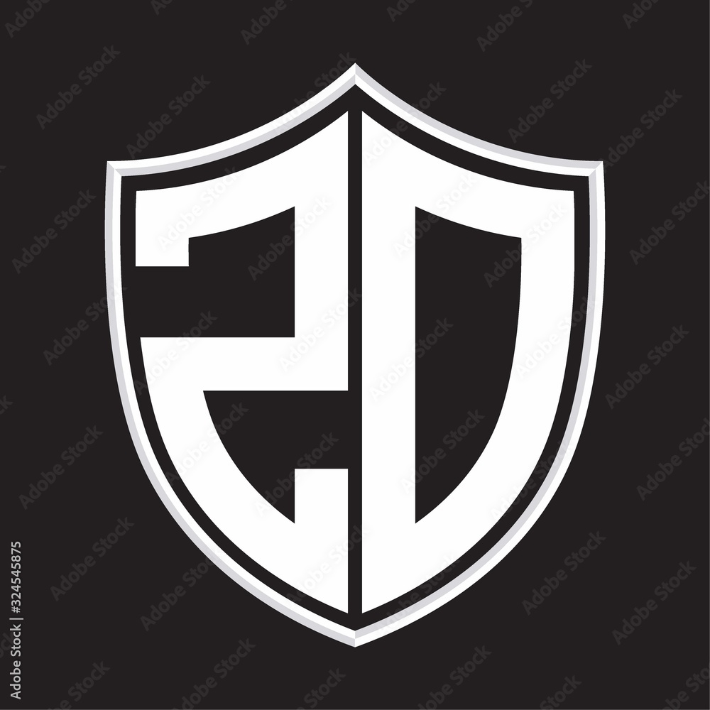 ZD Logo monogram with shield shape isolated on outline design template ZD Logo monogram with shield shape isolated on outline design template