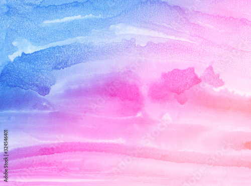 Abstract watercolor texture. Can be used as a decorative background for creative design of posters, cards, invitations, wallpapers. Modern artwork. Blue and pink colours.