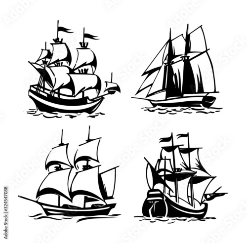 Valokuvatapetti Pirate sail ship vector set